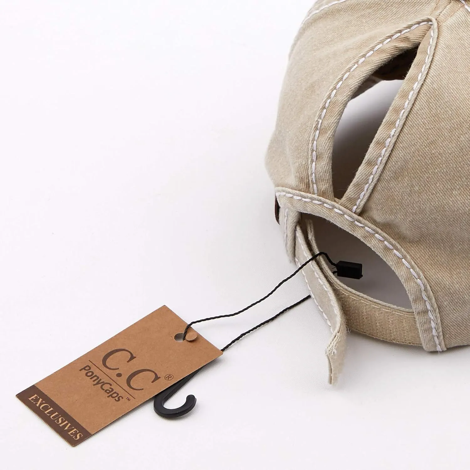 C.C Exclusives Hatsandscarf Washed Distressed Cotton Denim Ponytail Hat Adjustable Baseball Cap (BT-14)