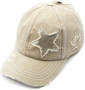 C.C Exclusives Hatsandscarf Washed Distressed Cotton Denim Ponytail Hat Adjustable Baseball Cap (BT-14)