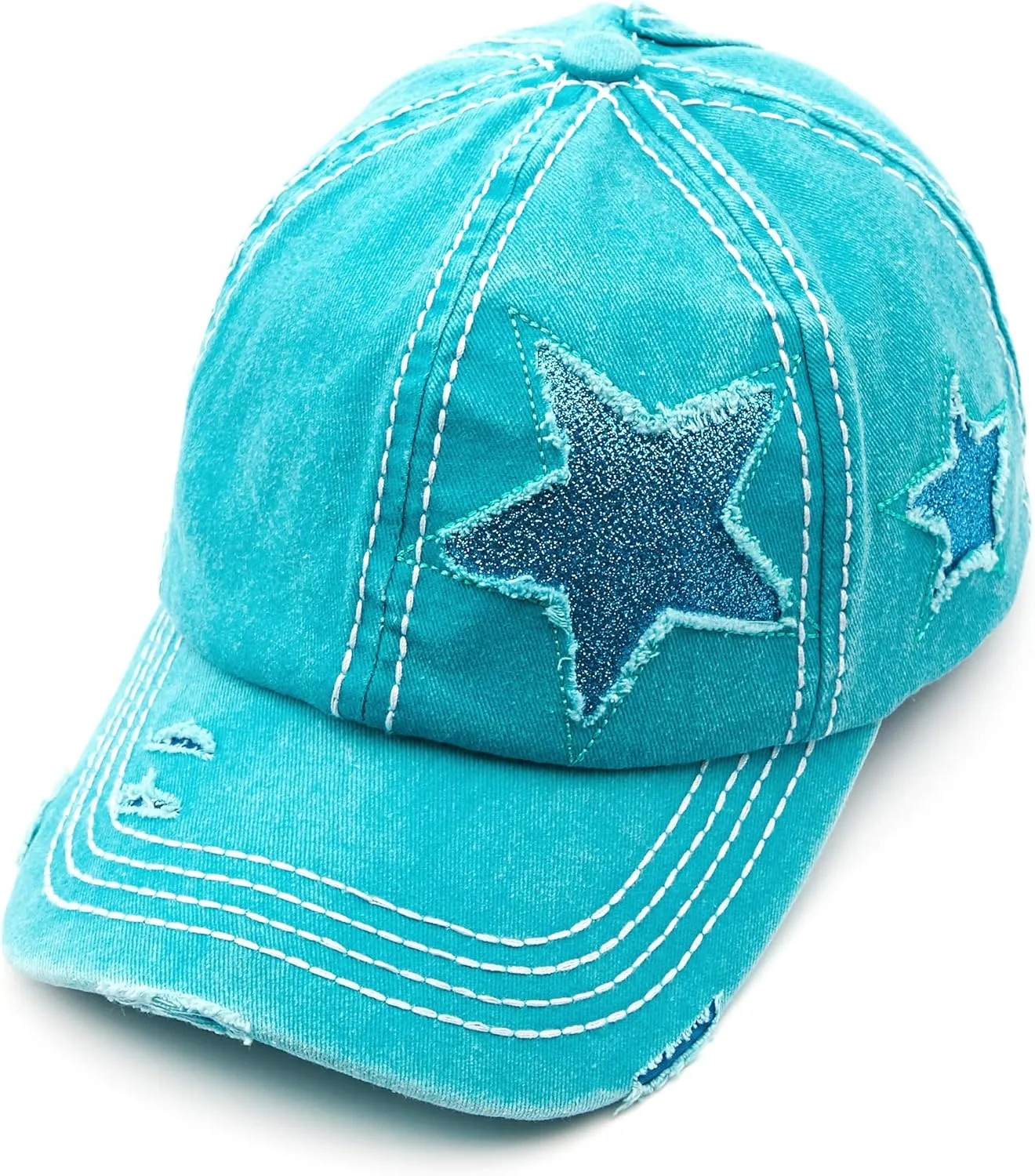 C.C Exclusives Hatsandscarf Washed Distressed Cotton Denim Ponytail Hat Adjustable Baseball Cap (BT-14)