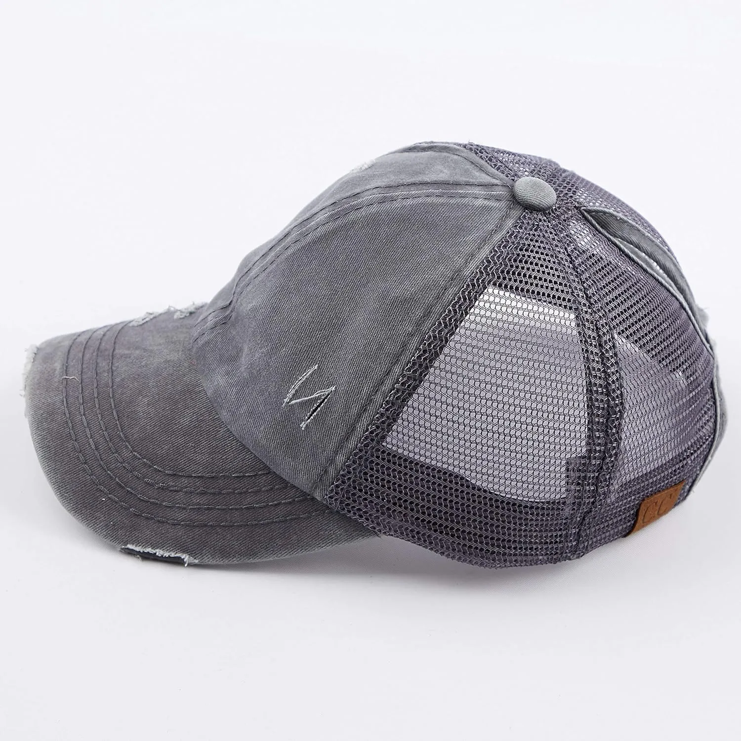 C.C Hatsandscarf Exclusives Washed Distressed Cotton Denim Ponytail Hat Adjustable Baseball Cap (BT-12) (BT-13)