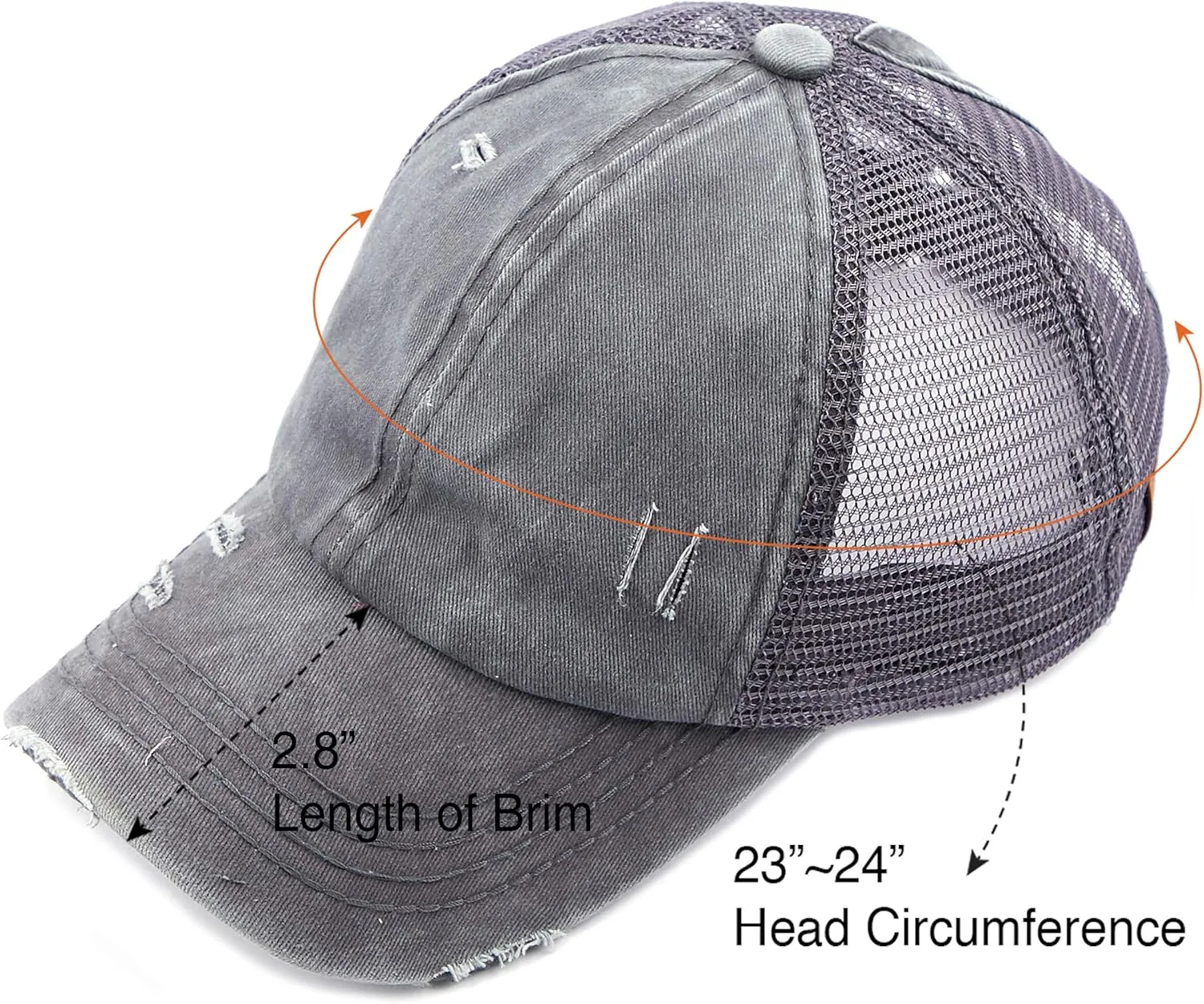 C.C Hatsandscarf Exclusives Washed Distressed Cotton Denim Ponytail Hat Adjustable Baseball Cap (BT-12) (BT-13)
