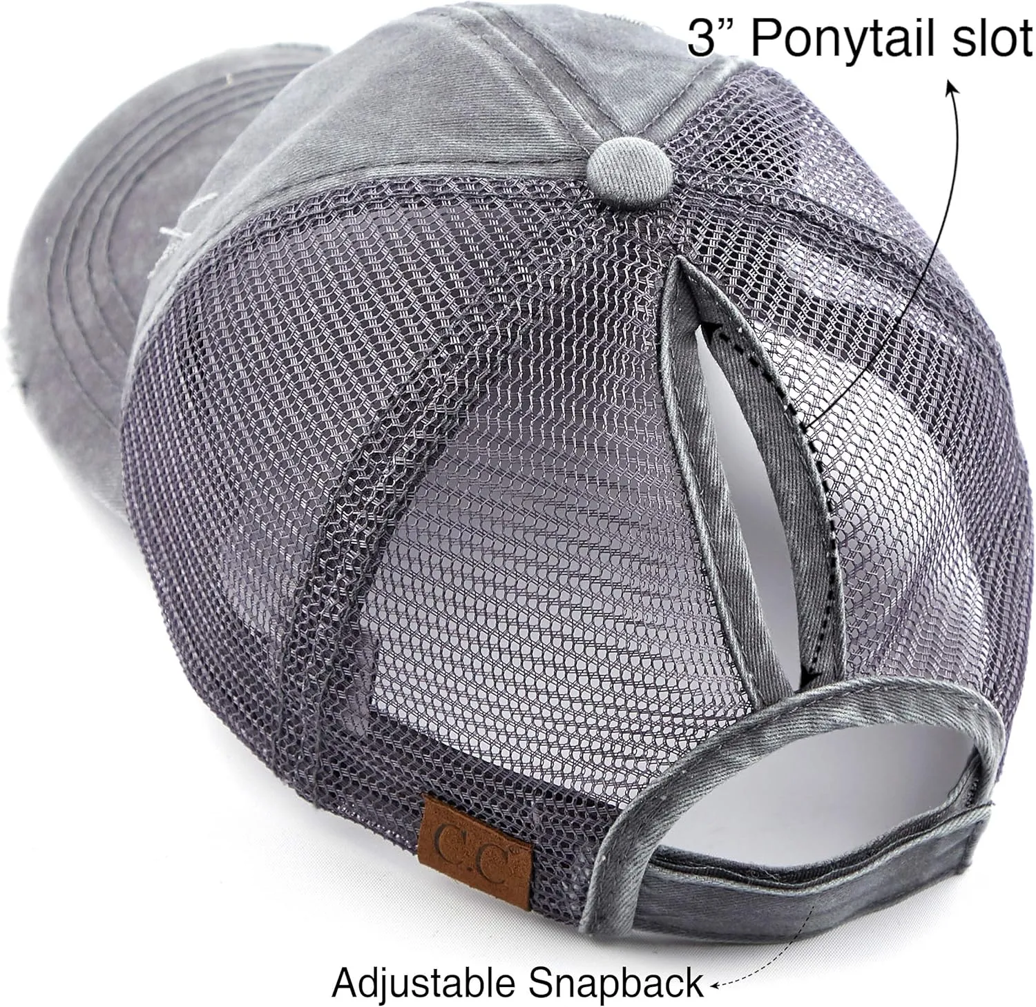 C.C Hatsandscarf Exclusives Washed Distressed Cotton Denim Ponytail Hat Adjustable Baseball Cap (BT-12) (BT-13)