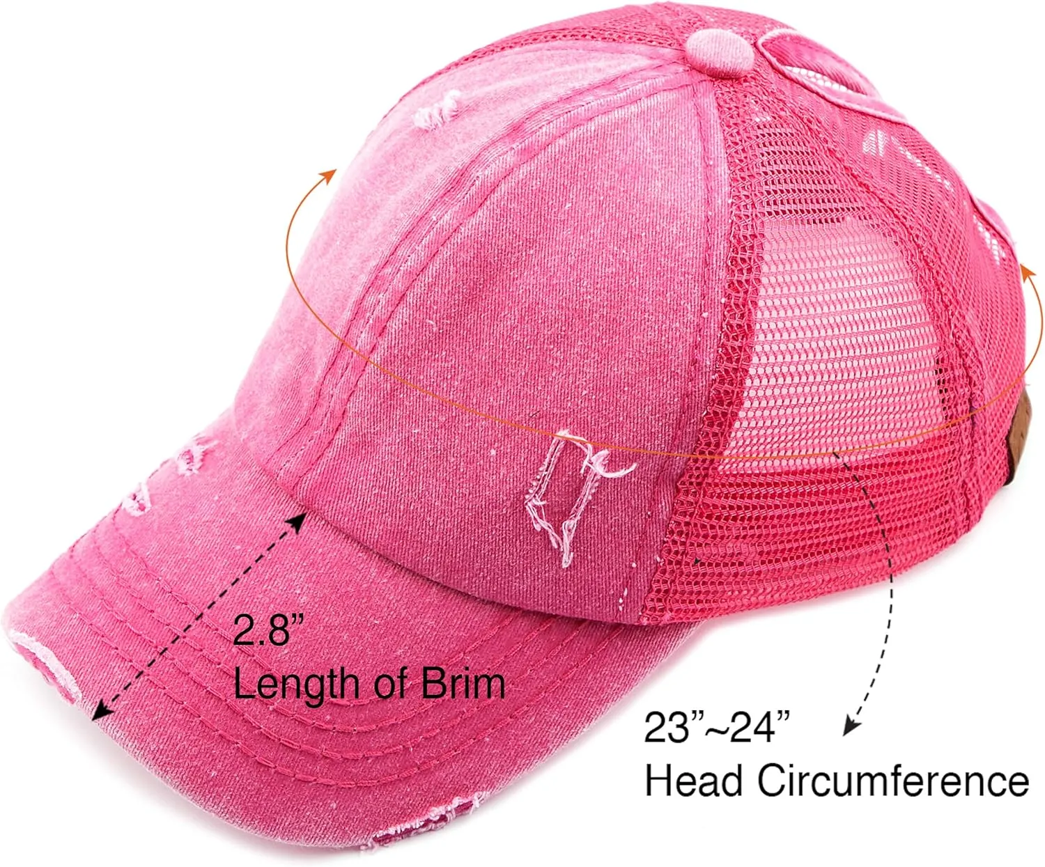 C.C Hatsandscarf Exclusives Washed Distressed Cotton Denim Ponytail Hat Adjustable Baseball Cap (BT-12) (BT-13)