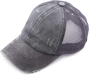 C.C Hatsandscarf Exclusives Washed Distressed Cotton Denim Ponytail Hat Adjustable Baseball Cap (BT-12) (BT-13)