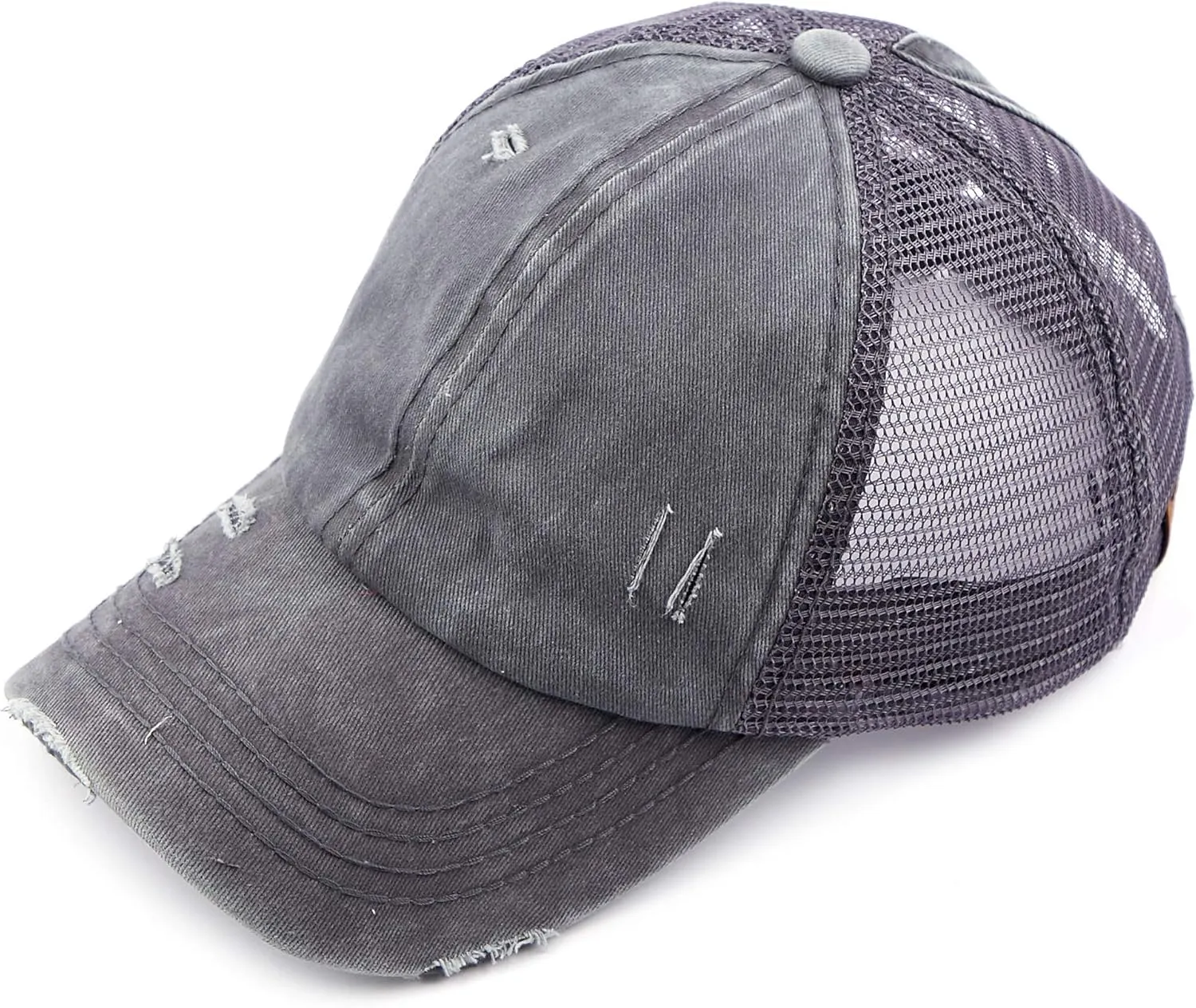 C.C Hatsandscarf Exclusives Washed Distressed Cotton Denim Ponytail Hat Adjustable Baseball Cap (BT-12) (BT-13)
