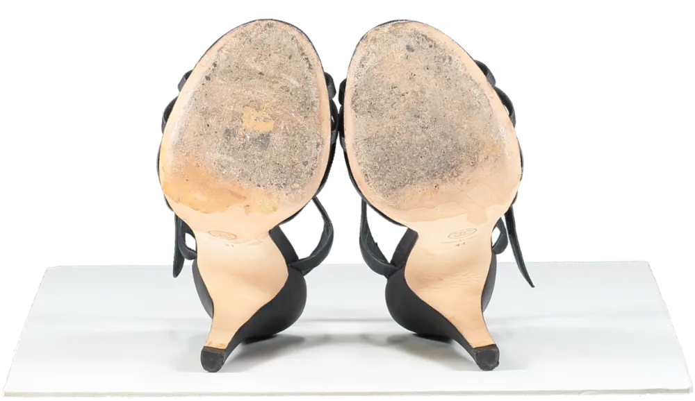 Chanel Black Leather Peep Toe CC LOGO Bow Detail Sandals UK 8 EU 41 