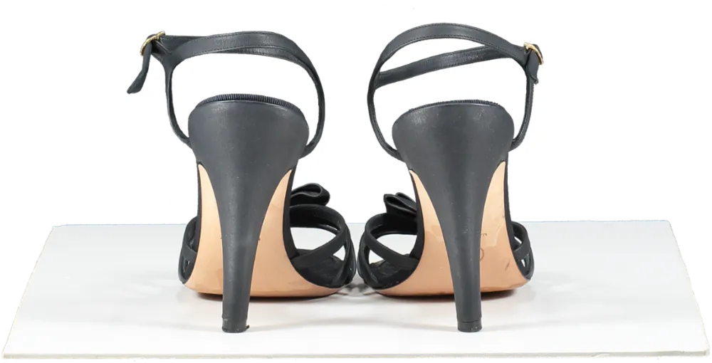 Chanel Black Leather Peep Toe CC LOGO Bow Detail Sandals UK 8 EU 41 