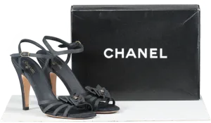 Chanel Black Leather Peep Toe CC LOGO Bow Detail Sandals UK 8 EU 41 