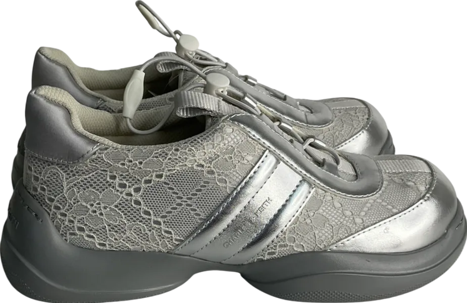 Charles & Keith Grey Casey Metallic & Lace Chunky Sneakers UK 4 EU 37 
