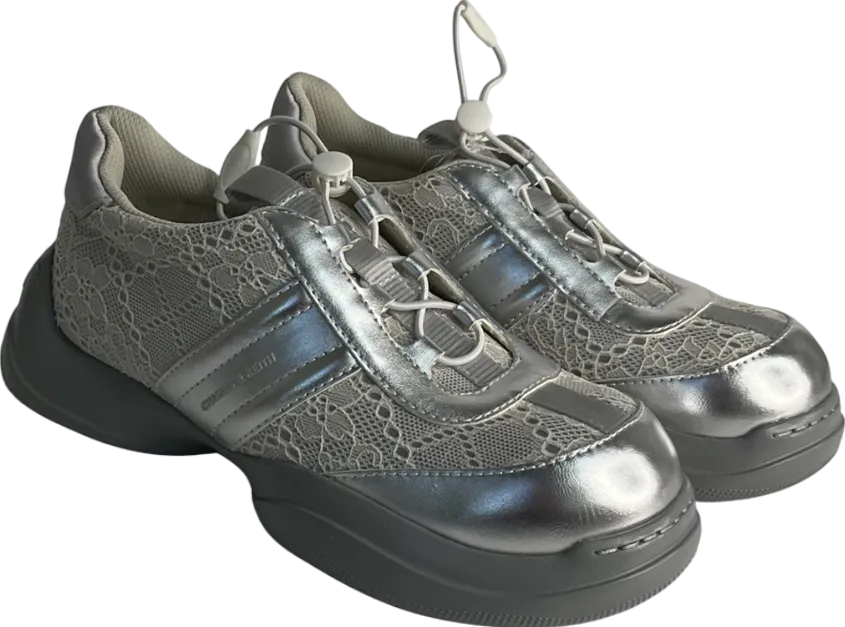 Charles & Keith Grey Casey Metallic & Lace Chunky Sneakers UK 4 EU 37 
