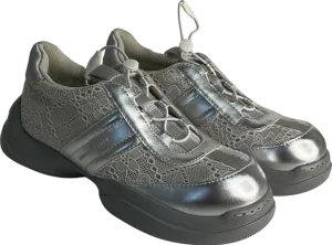 Charles & Keith Grey Casey Metallic & Lace Chunky Sneakers UK 4 EU 37 