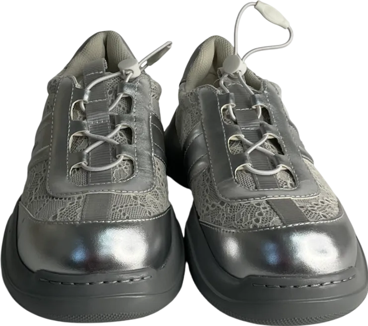 Charles & Keith Grey Casey Metallic & Lace Chunky Sneakers UK 4 EU 37 