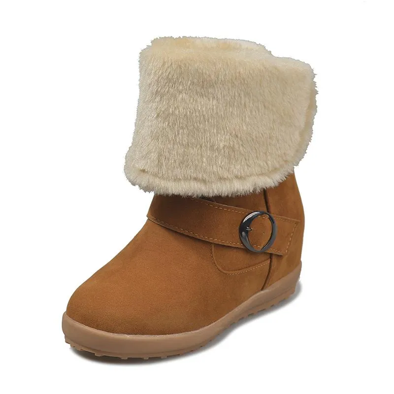 Chicvane New Autumn Winter Suede Round Toe Faux Fur Slip-On Flat Sandals