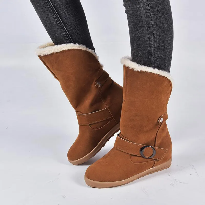 Chicvane New Autumn Winter Suede Round Toe Faux Fur Slip-On Flat Sandals