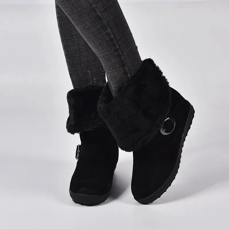 Chicvane New Autumn Winter Suede Round Toe Faux Fur Slip-On Flat Sandals