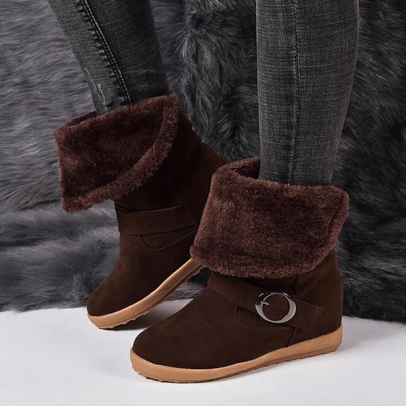 Chicvane New Autumn Winter Suede Round Toe Faux Fur Slip-On Flat Sandals