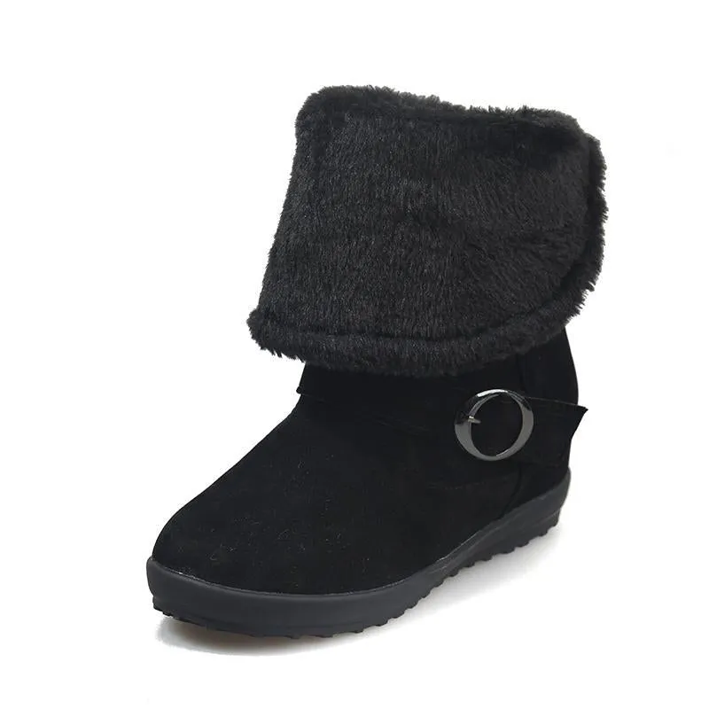 Chicvane New Autumn Winter Suede Round Toe Faux Fur Slip-On Flat Sandals