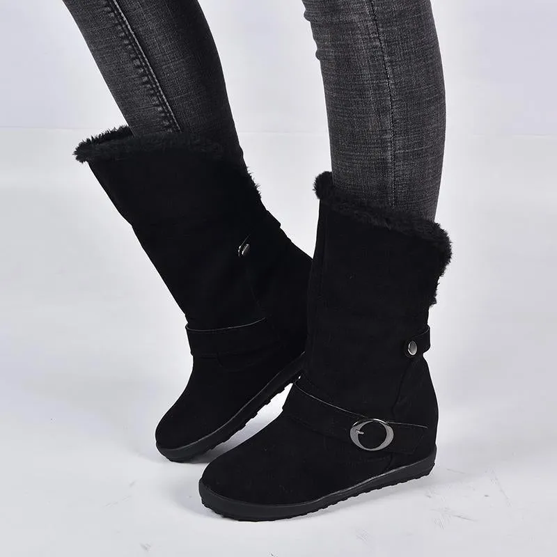 Chicvane New Autumn Winter Suede Round Toe Faux Fur Slip-On Flat Sandals