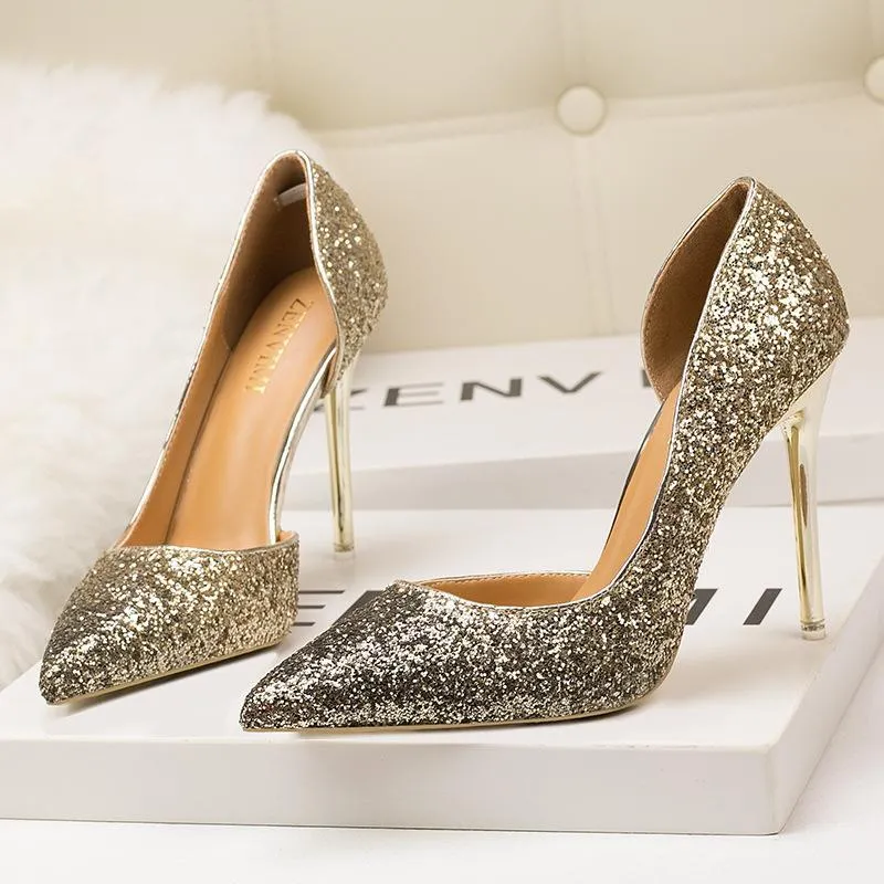 Chicvane Sequined Stiletto Heel Pointed Toe Bridal Shoes