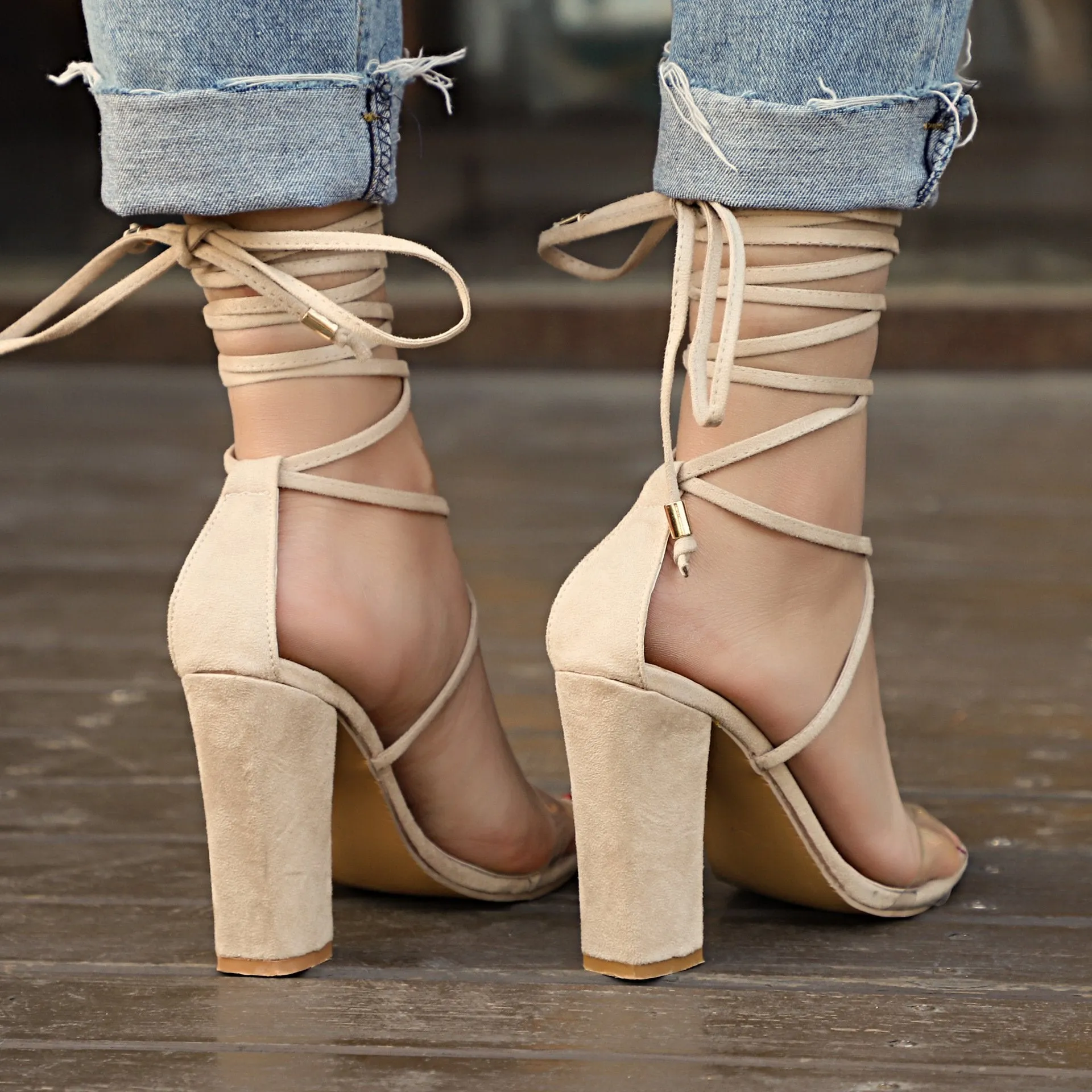 Chicvane Transparent Straps Strappy Sandals Chunky Heel Shoes