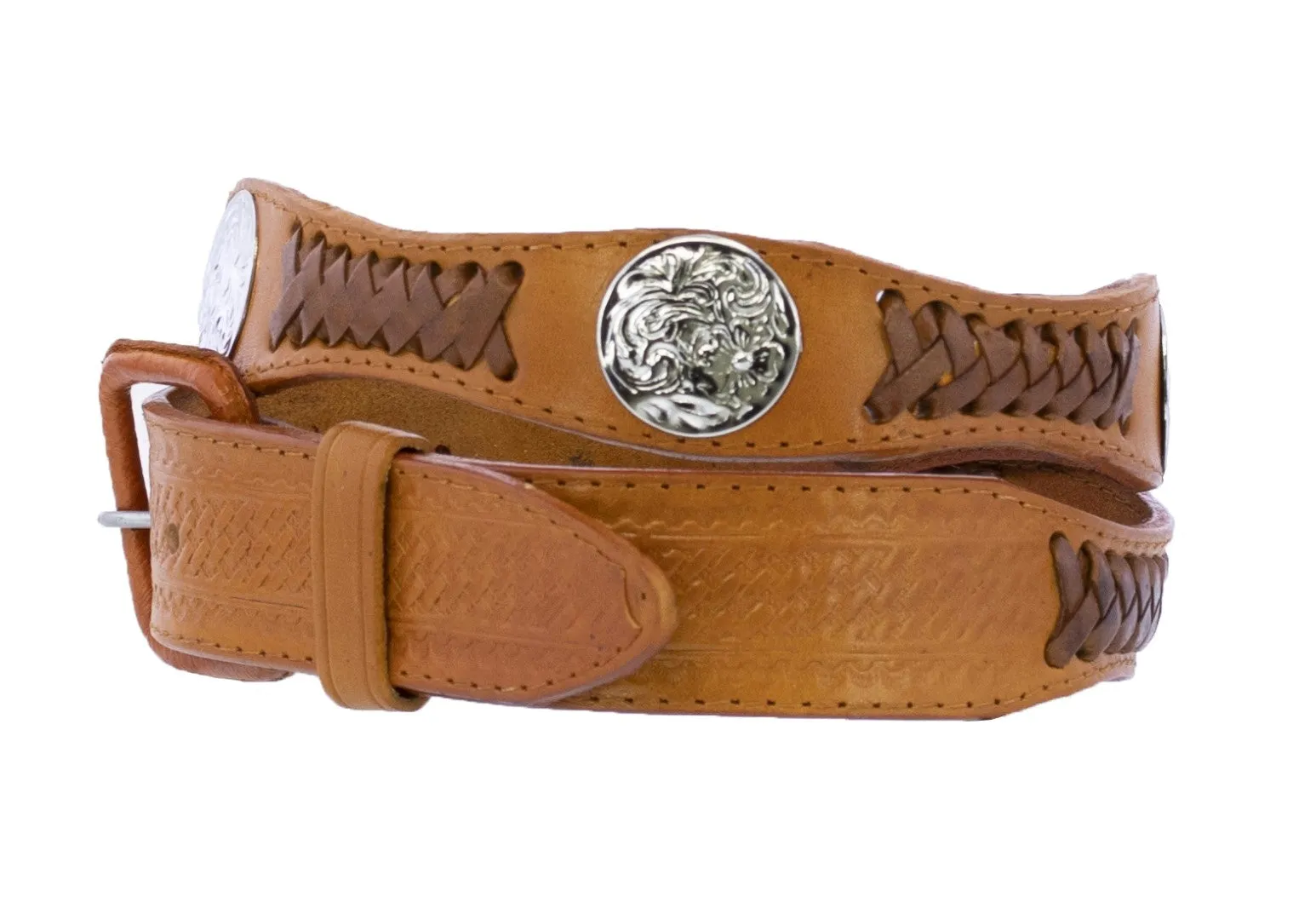 Cognac Concho Western Leather Cowboy Belt - Removable Buckle