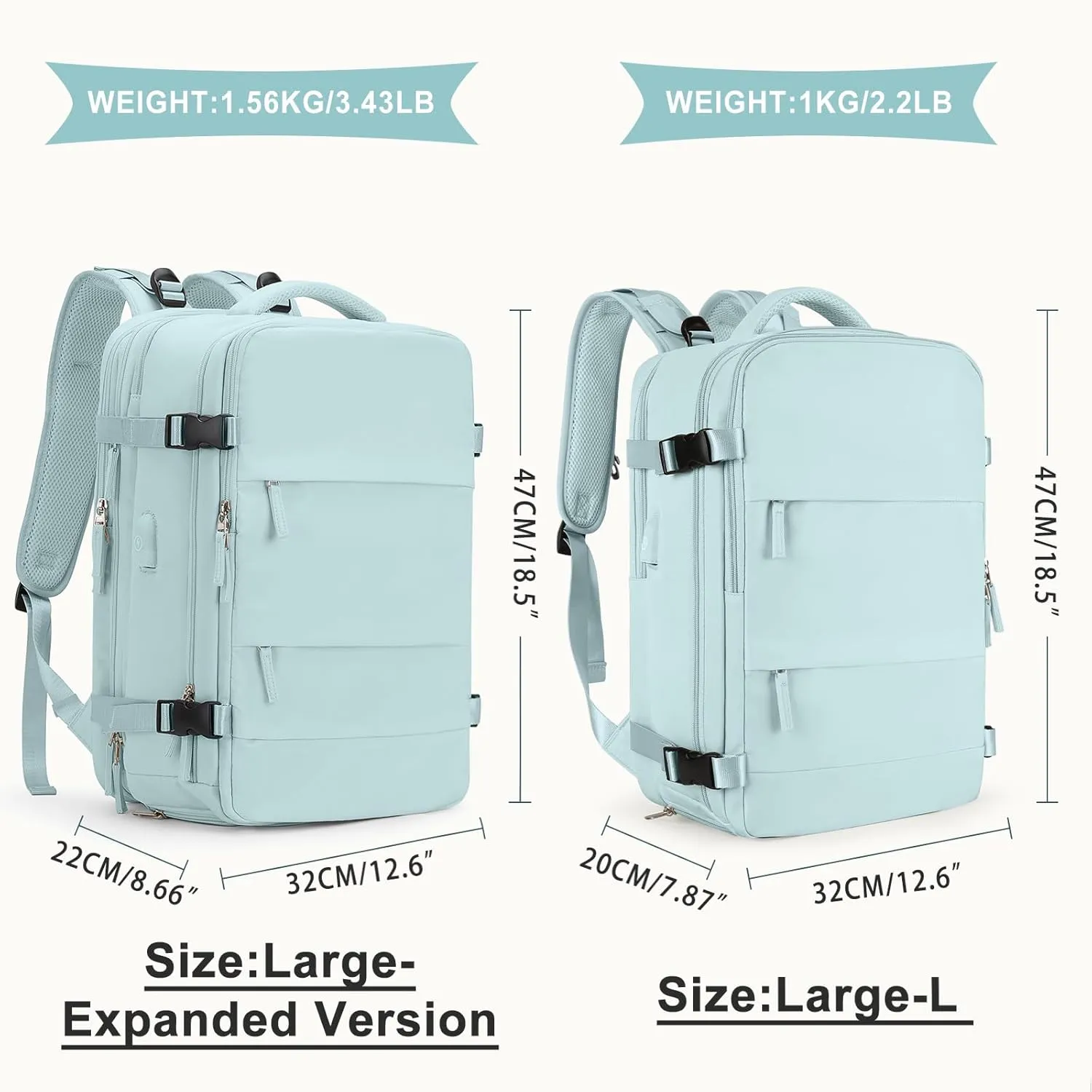coowoz Large Travel Backpack For Women Men, Carry On Backpack,Hiking Backpack Waterproof Outdoor Sports Rucksack Casual Daypack Expandable Heavy Duty Extra large Backpack Blue Expansion