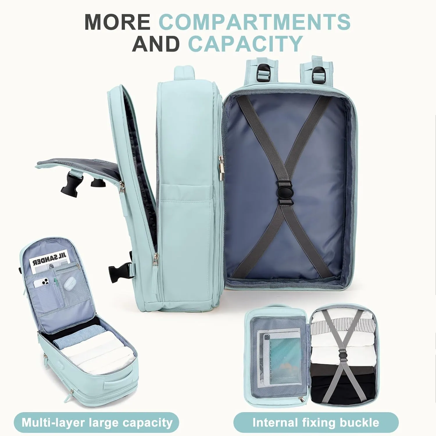 coowoz Large Travel Backpack For Women Men, Carry On Backpack,Hiking Backpack Waterproof Outdoor Sports Rucksack Casual Daypack Expandable Heavy Duty Extra large Backpack Blue Expansion
