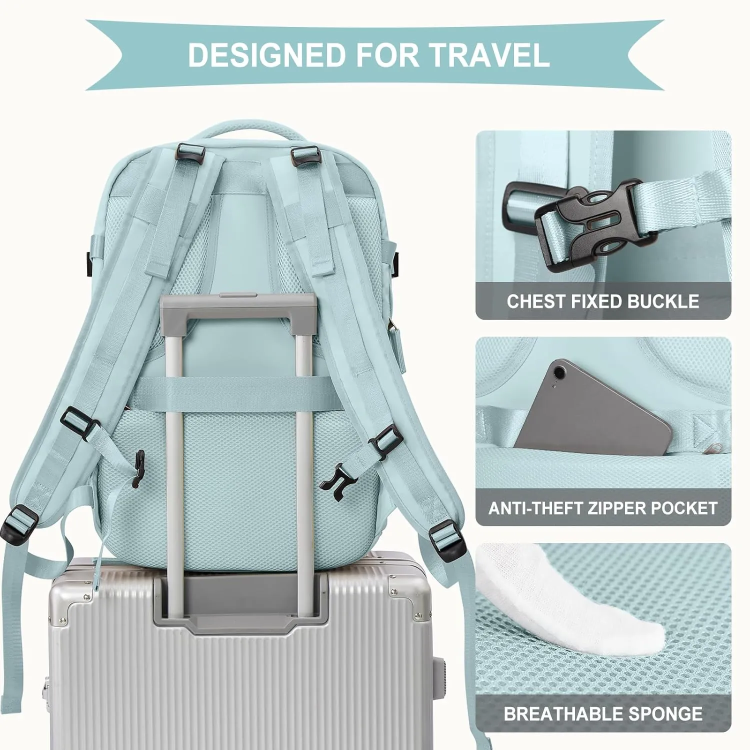 coowoz Large Travel Backpack For Women Men, Carry On Backpack,Hiking Backpack Waterproof Outdoor Sports Rucksack Casual Daypack Expandable Heavy Duty Extra large Backpack Blue Expansion