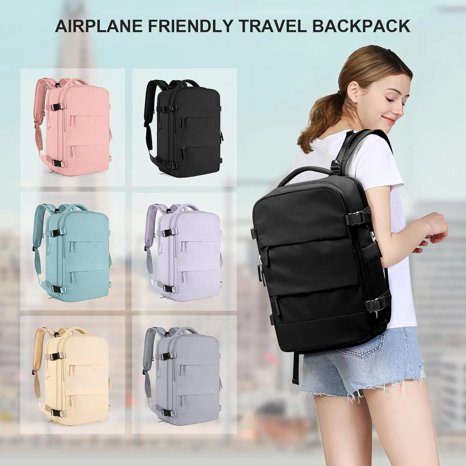 coowoz Large Travel Backpack For Women Men,Carry On Backpack,Hiking Backpack Waterproof Outdoor Sports Rucksack Casual Daypack Travel EssentialsBlack