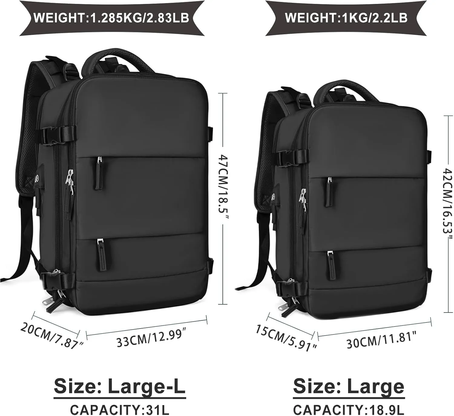 coowoz Large Travel Backpack For Women Men,Carry On Backpack,Hiking Backpack Waterproof Outdoor Sports Rucksack Casual Daypack Travel EssentialsBlack