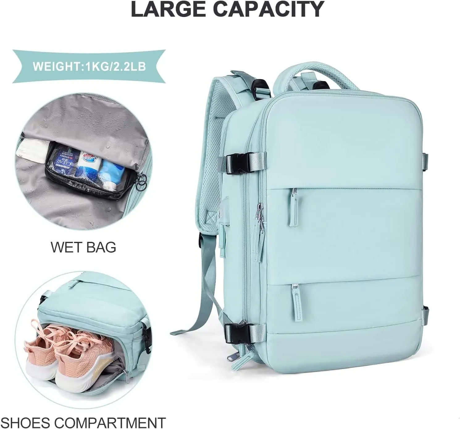 coowoz Large Travel Backpack For Women Men,Carry On Backpack,Hiking Backpack Waterproof Outdoor Sports Rucksack Casual Daypack Travel EssentialsBlue