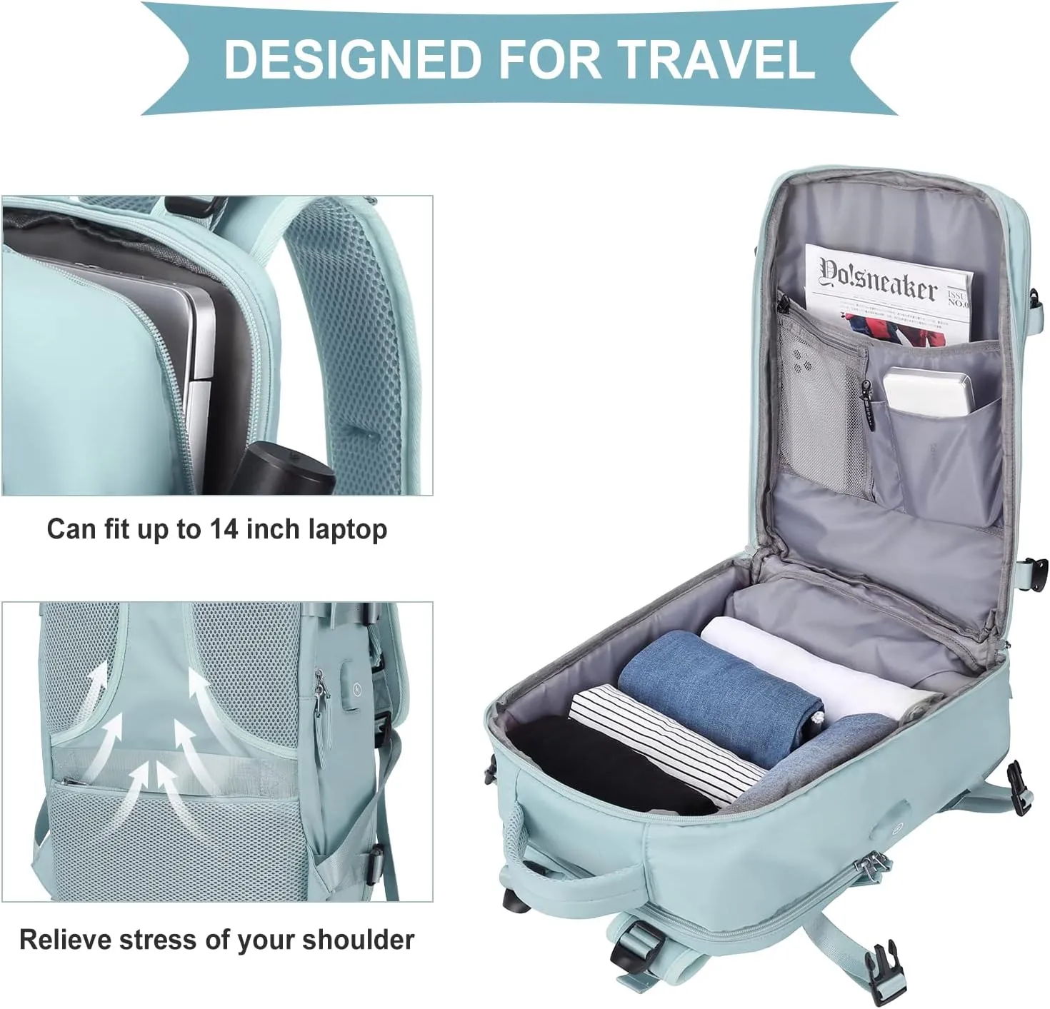 coowoz Large Travel Backpack For Women Men,Carry On Backpack,Hiking Backpack Waterproof Outdoor Sports Rucksack Casual Daypack Travel EssentialsBlue