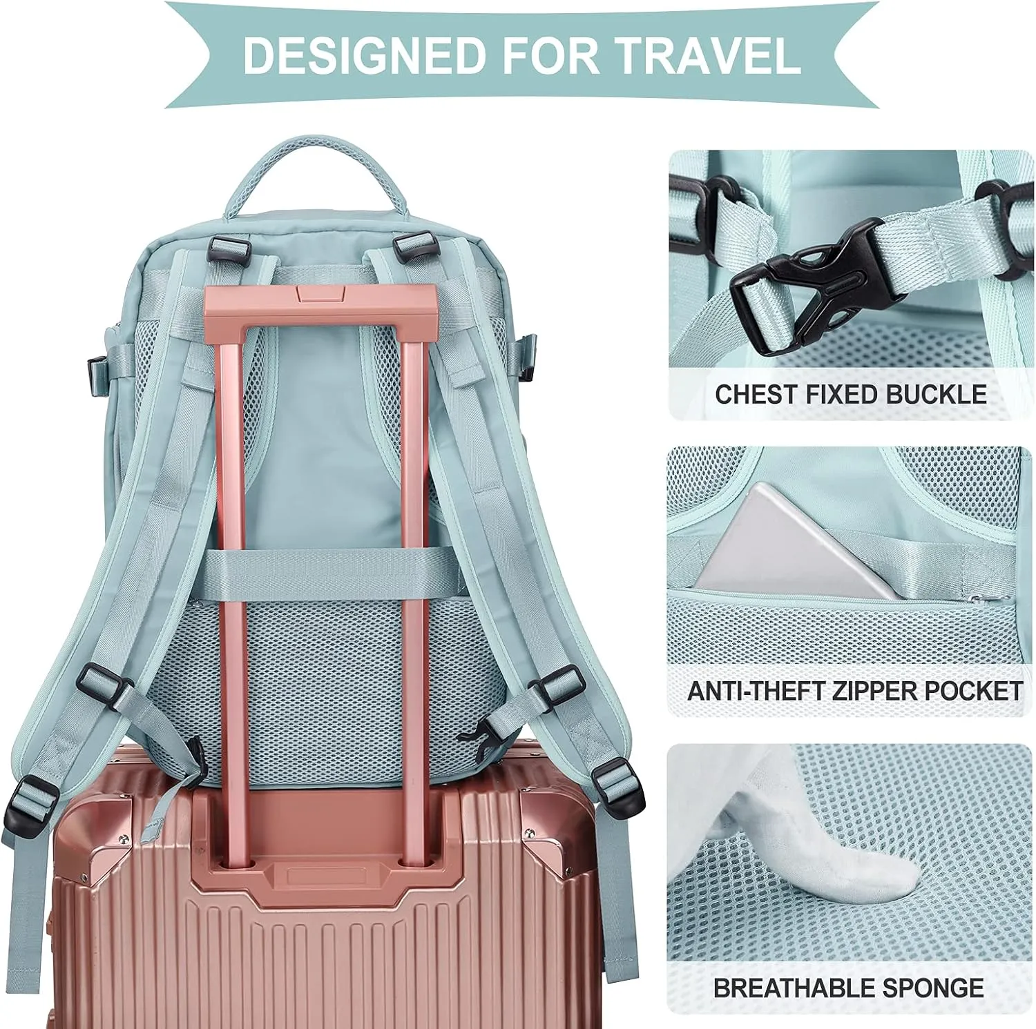 coowoz Large Travel Backpack For Women Men,Carry On Backpack,Hiking Backpack Waterproof Outdoor Sports Rucksack Casual Daypack Travel EssentialsBlue