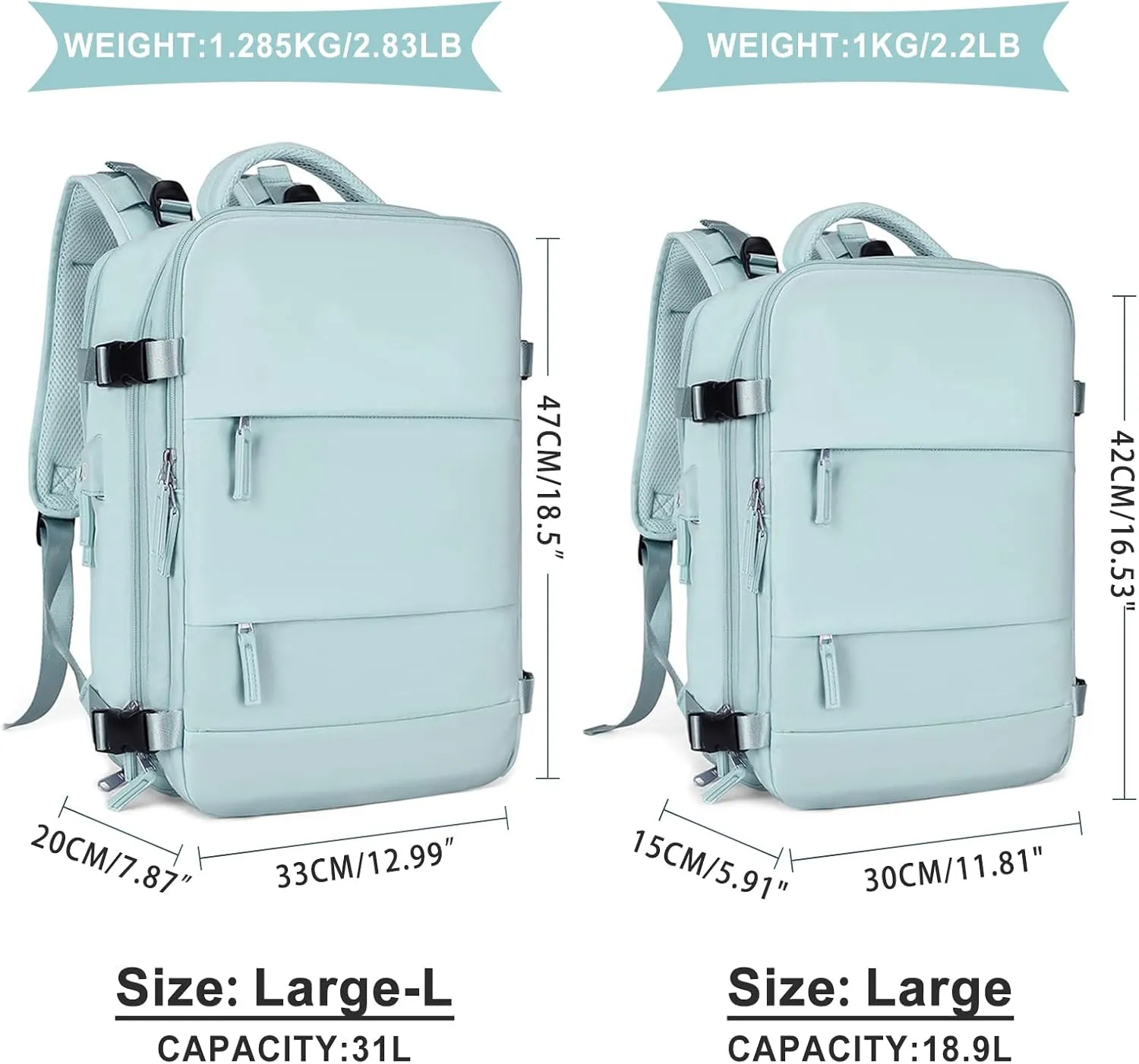 coowoz Large Travel Backpack For Women Men,Carry On Backpack,Hiking Backpack Waterproof Outdoor Sports Rucksack Casual Daypack Travel EssentialsBlue
