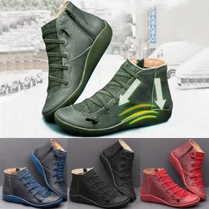 Crzidha Hiking Boots with Arch Support for Women Wide Width Side Zipper Lace Up Round Toe Flat Ankle Boots Comfy Orthopedic Lightweight Outdoor Booties for Plantar Fasciitis