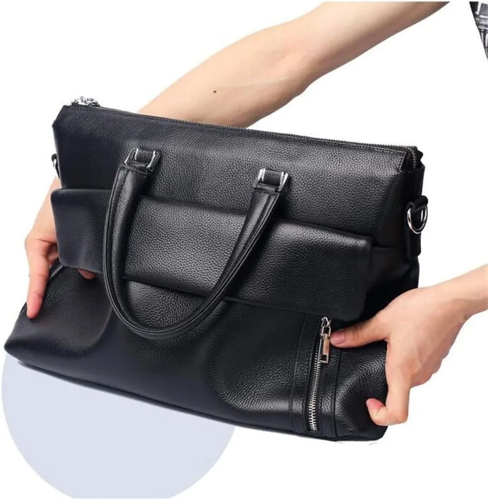 CSCDD Genuine Leather Business Portable Computer Bag Layer Cowhide Briefcase Men Shoulder Bag