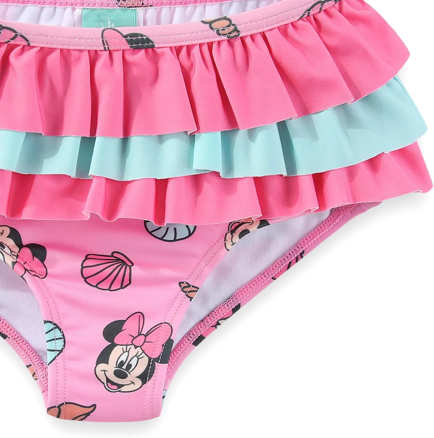 Disney Baby Girls Minnie Mouse UPF 50  Rash Guard, Bikini Bottom, & Hat 3-Piece Swimsuit Set for Infants