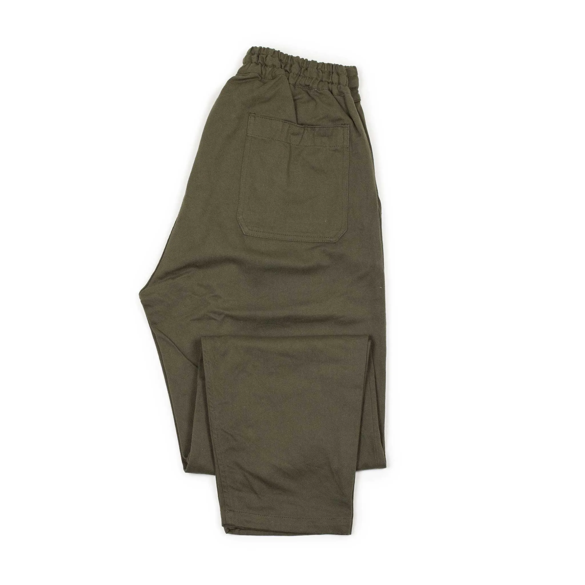 Drawstring Deck trousers in olive cotton twill