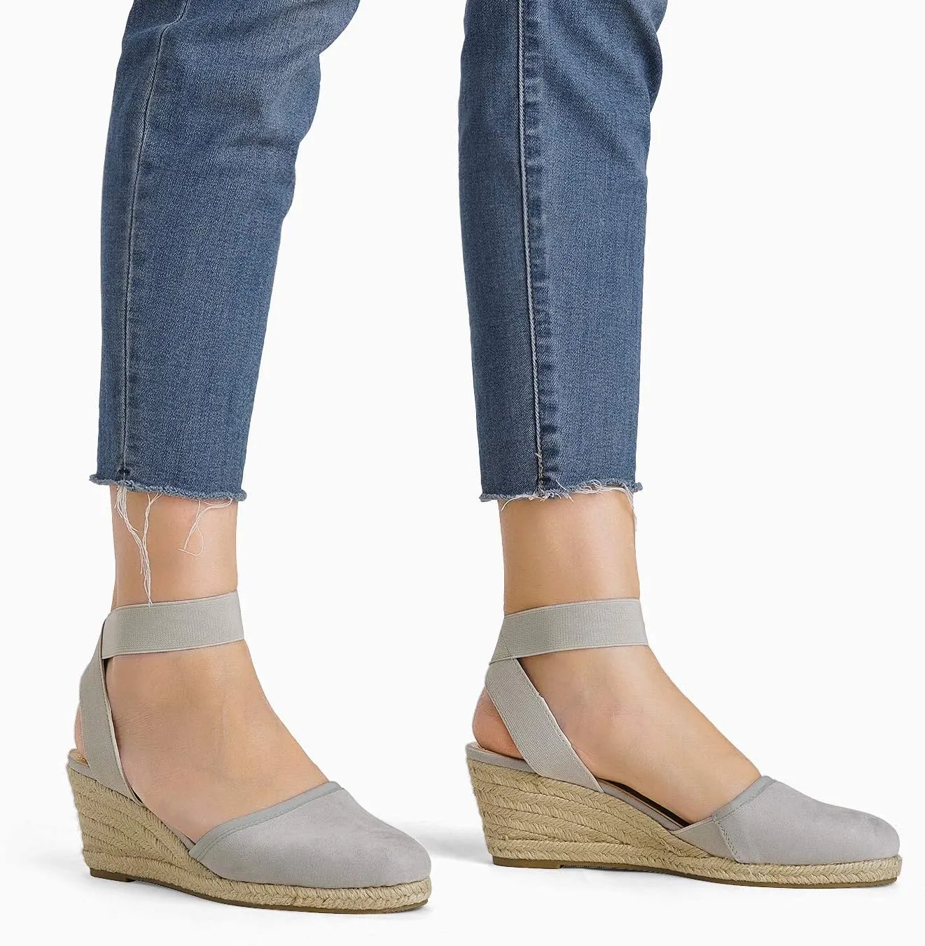 DREAM PAIRS Women's Elastic Ankle Strap Espadrilles Wedge Sandals