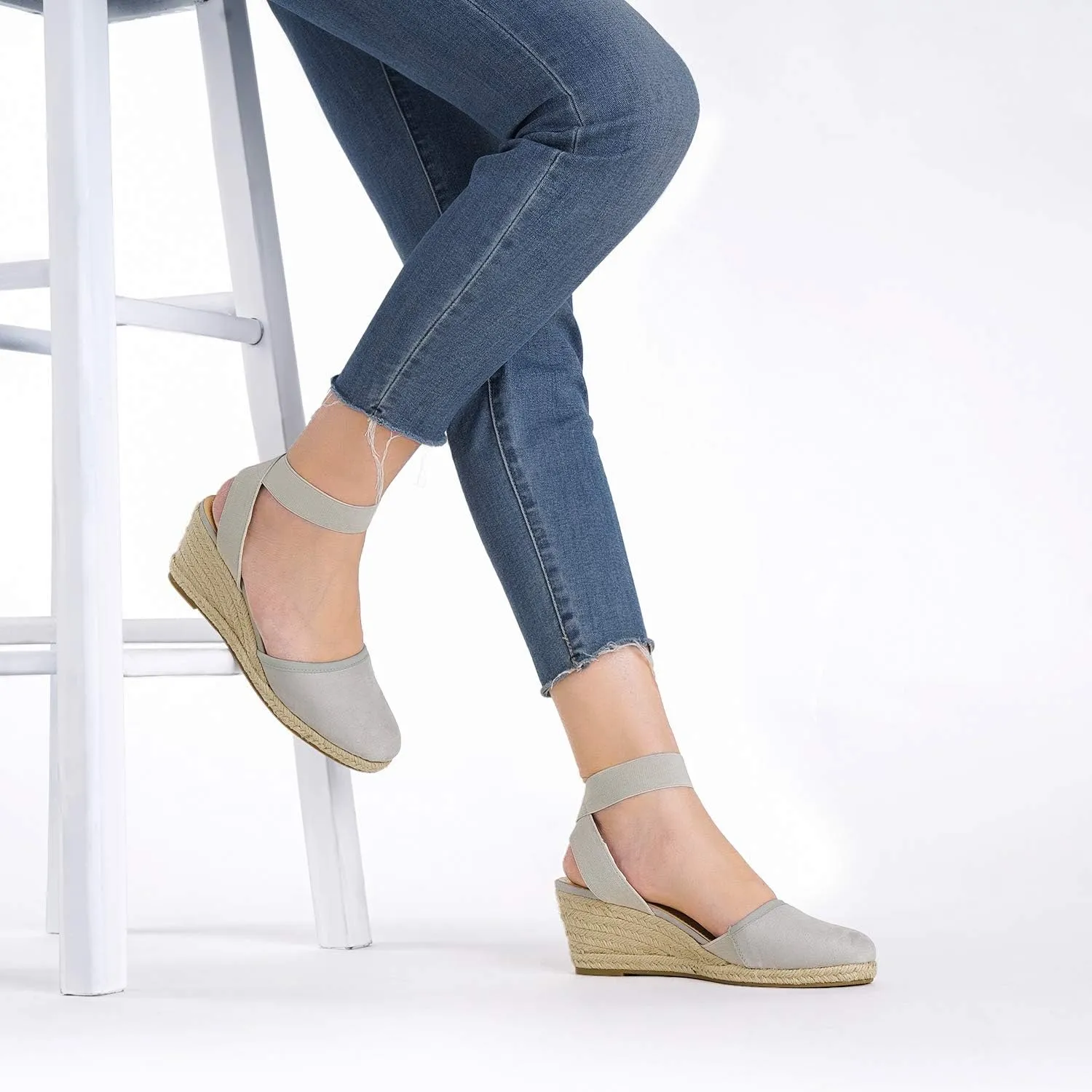 DREAM PAIRS Women's Elastic Ankle Strap Espadrilles Wedge Sandals