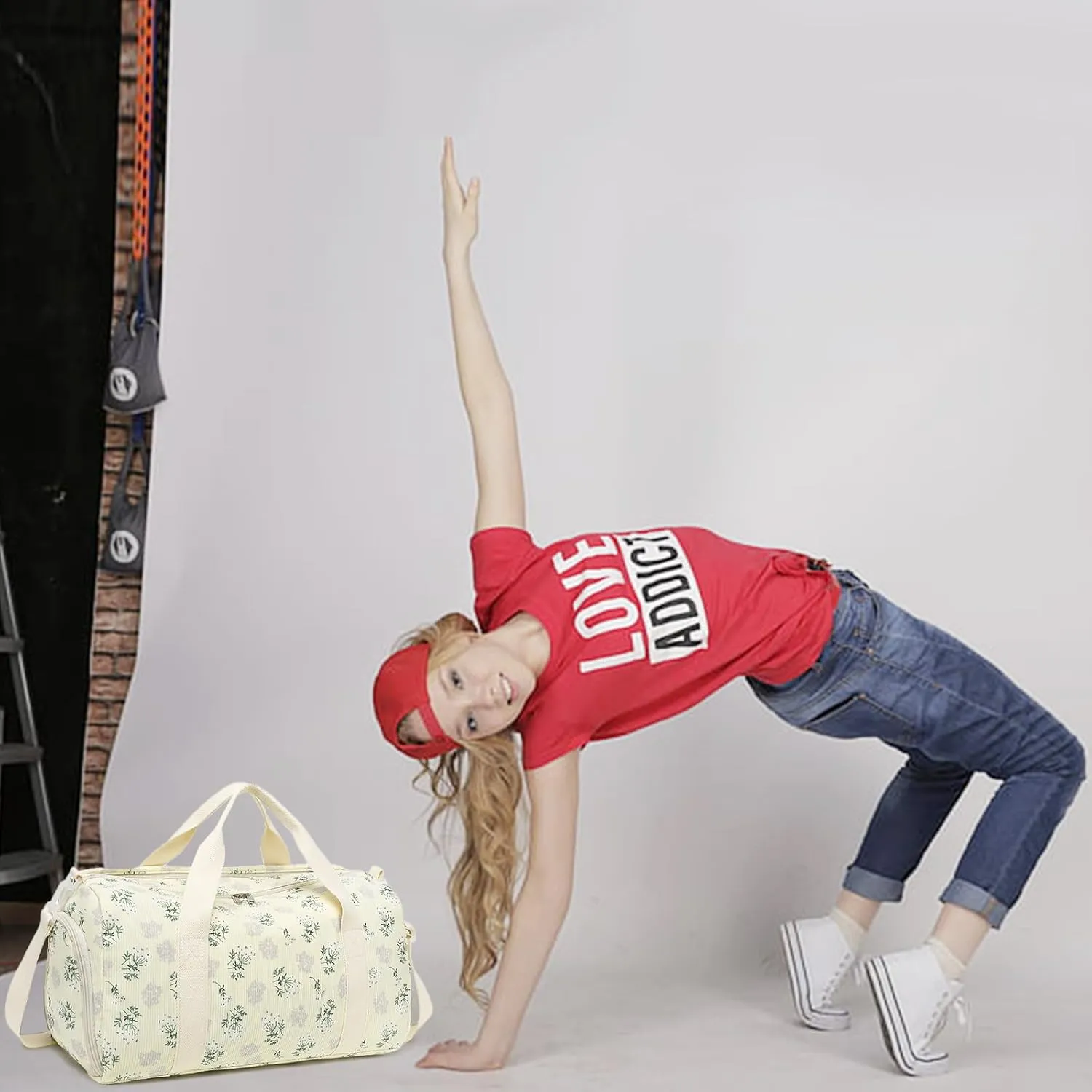 Duffle Bag for Gym Sports Women Girls Workout Travel Bag Weekender with Shoe Compartment and Wet Pocket