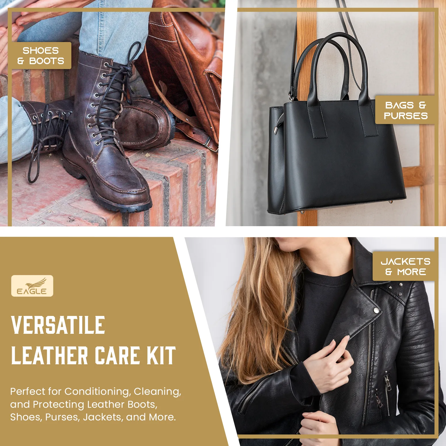 Eagle Leather Boot Care Kit – Mink Oil, Saddle Soap for Leather, Applicators & Cloth – Leather Care Kit, Boot Leather Care Kit, Leather Shoe Care Kit for Cowboy Boots, Work Boots, Shoes, and Tack