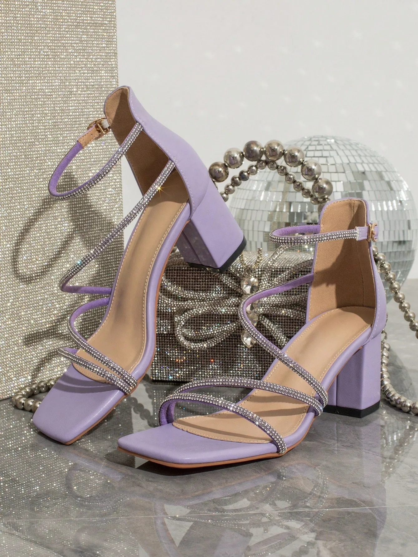 Elegant & Fashionable Rhinestone Decor Chunky High Heel Sandals