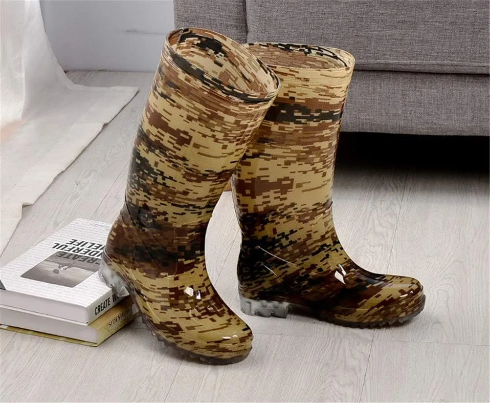 FENIKUSU Men's Waterproof Rain Boots Camouflage Antiskid Mid-top Garden Kitchen Shoes Rubber Water Shoes