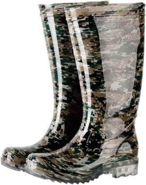 FENIKUSU Men's Waterproof Rain Boots Camouflage Antiskid Mid-top Garden Kitchen Shoes Rubber Water Shoes