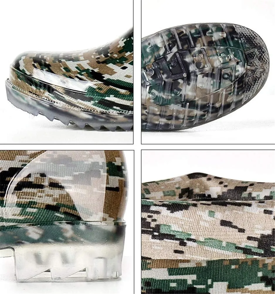 FENIKUSU Men's Waterproof Rain Boots Camouflage Antiskid Mid-top Garden Kitchen Shoes Rubber Water Shoes