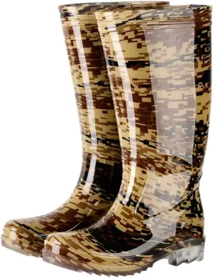 FENIKUSU Men's Waterproof Rain Boots Camouflage Antiskid Mid-top Garden Kitchen Shoes Rubber Water Shoes