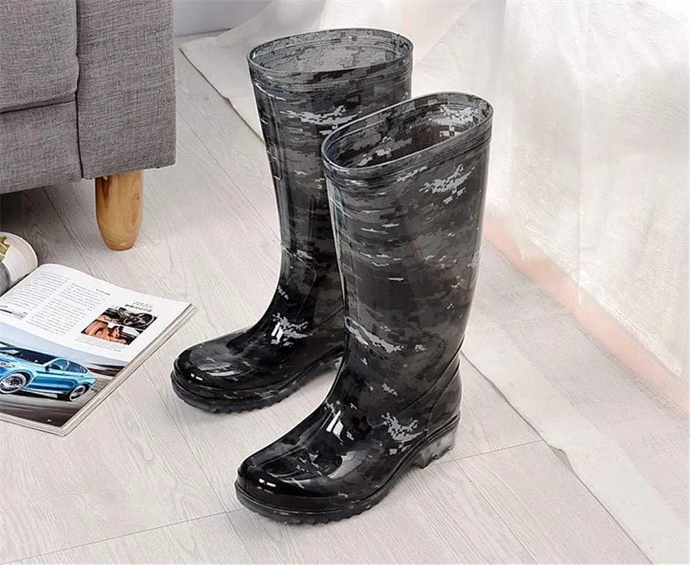 FENIKUSU Men's Waterproof Rain Boots Camouflage Antiskid Mid-top Garden Kitchen Shoes Rubber Water Shoes