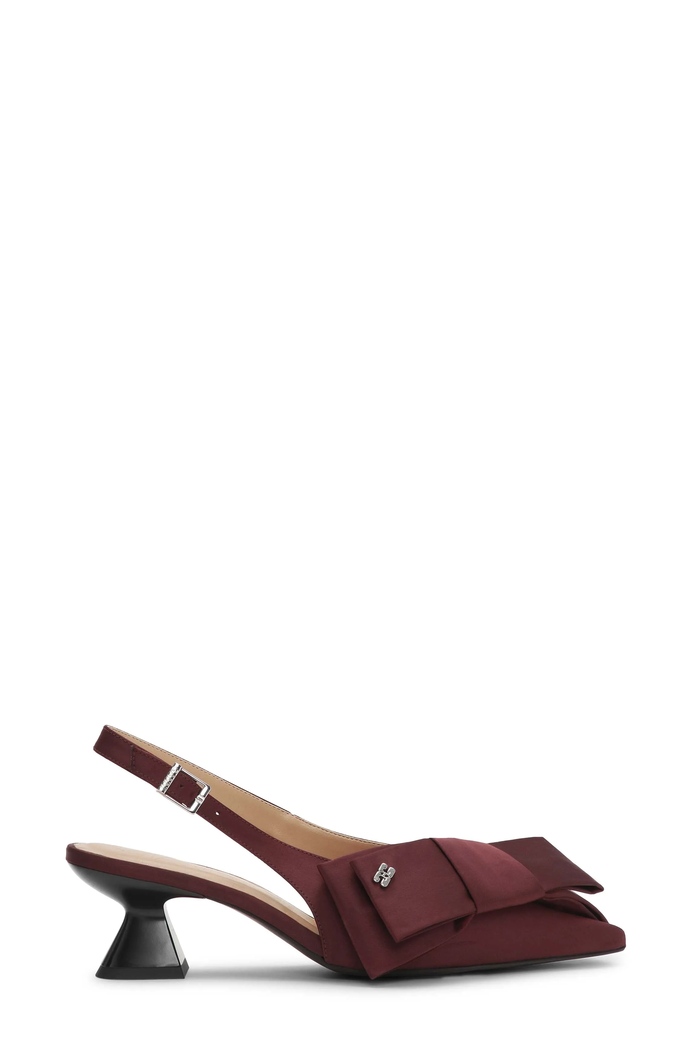 Ganni Bow Kitten Heel Pumps - Dark Burgundy