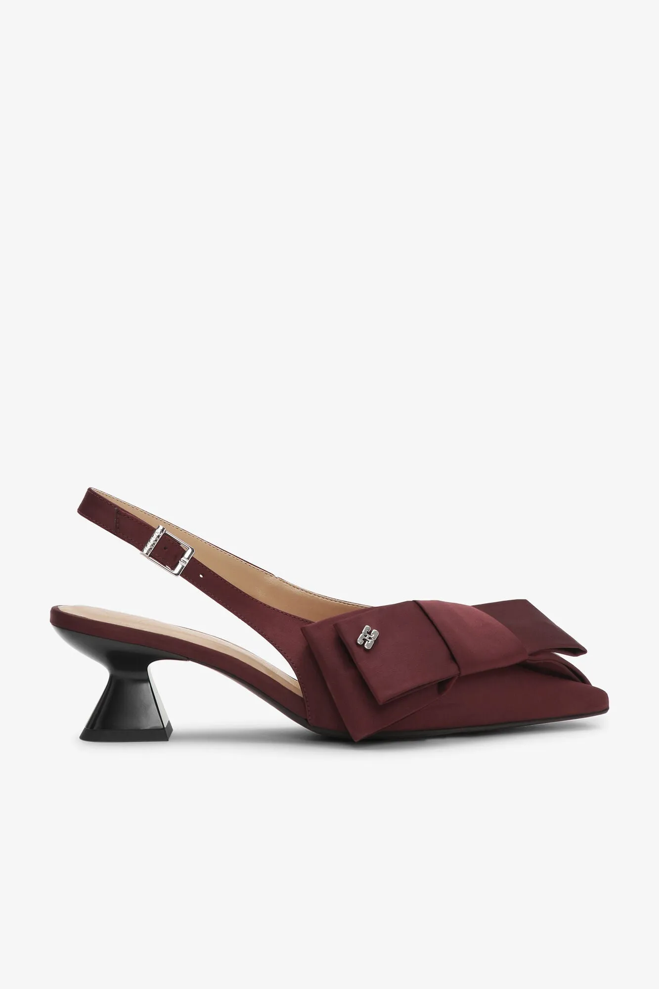 Ganni Bow Kitten Heel Pumps - Dark Burgundy